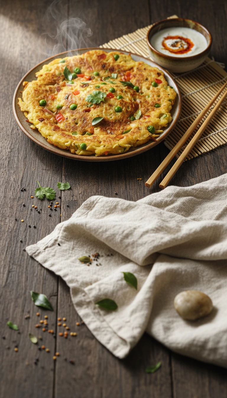 Indian Vegetable Uttapam with Coconut Chutney