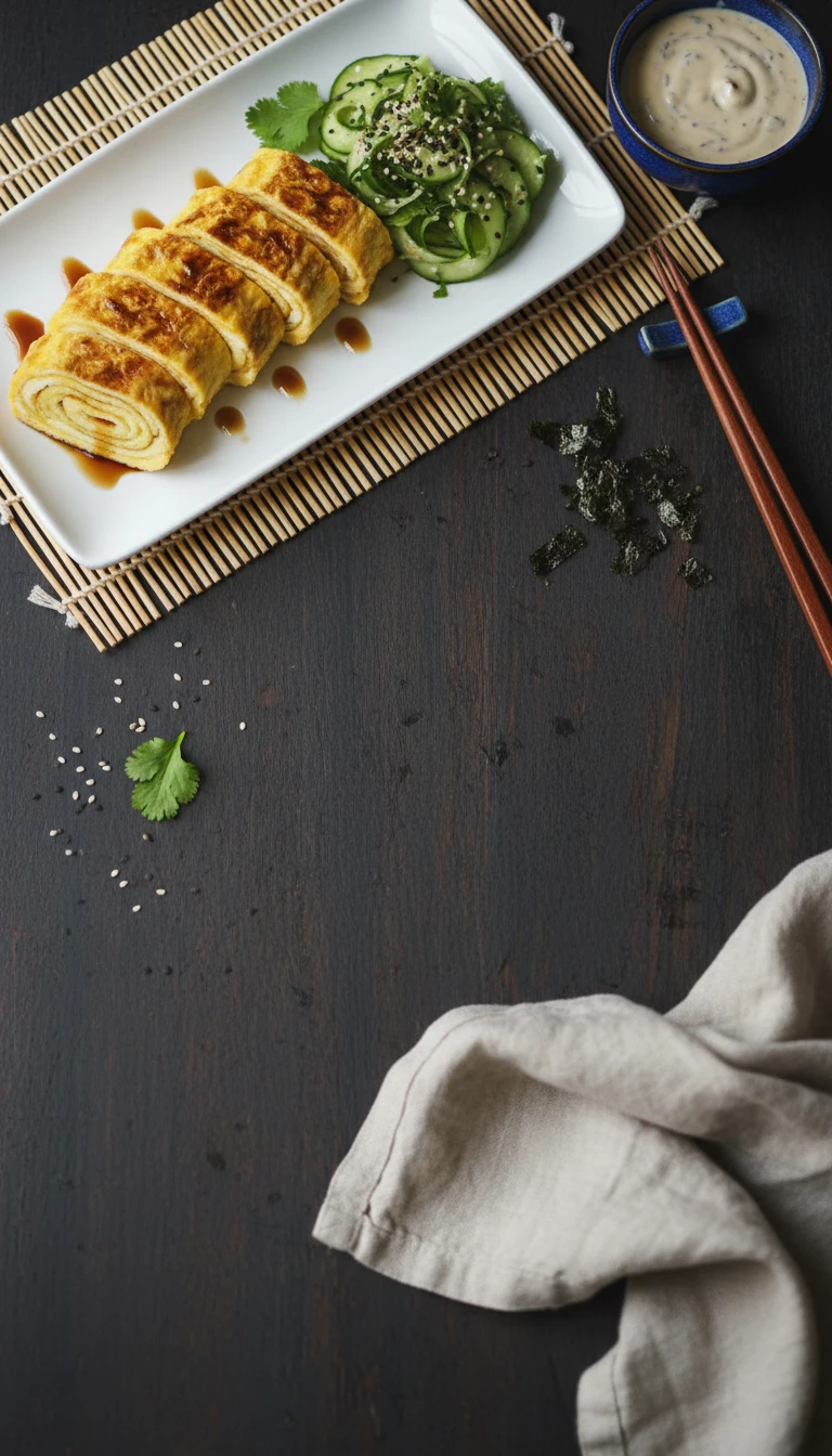 Tamagoyaki Japonais Avec Salade de Concombres au Sésame