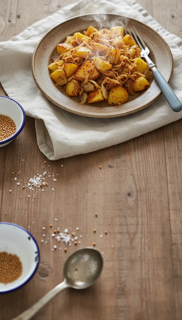 Kartoffel-Sauerkraut-Pfanne mit Zwiebeln