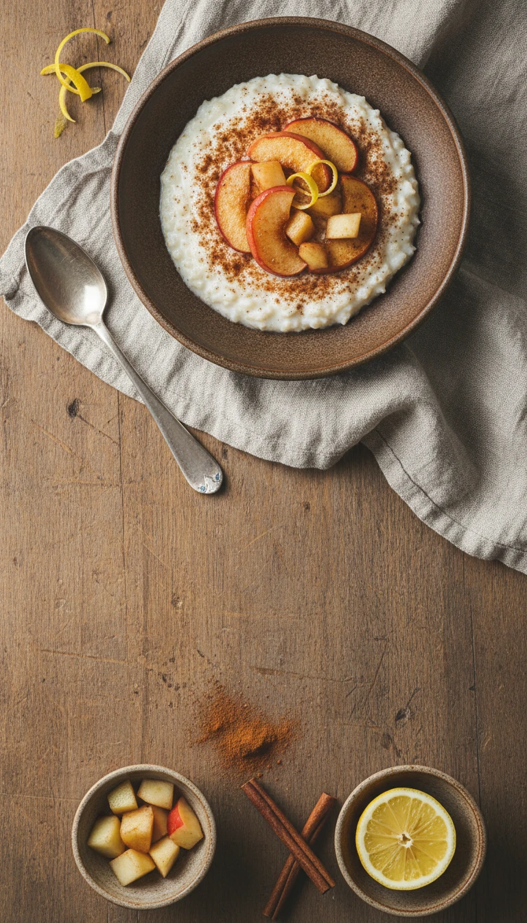 Classic Rice Pudding with Cinnamon and Apple