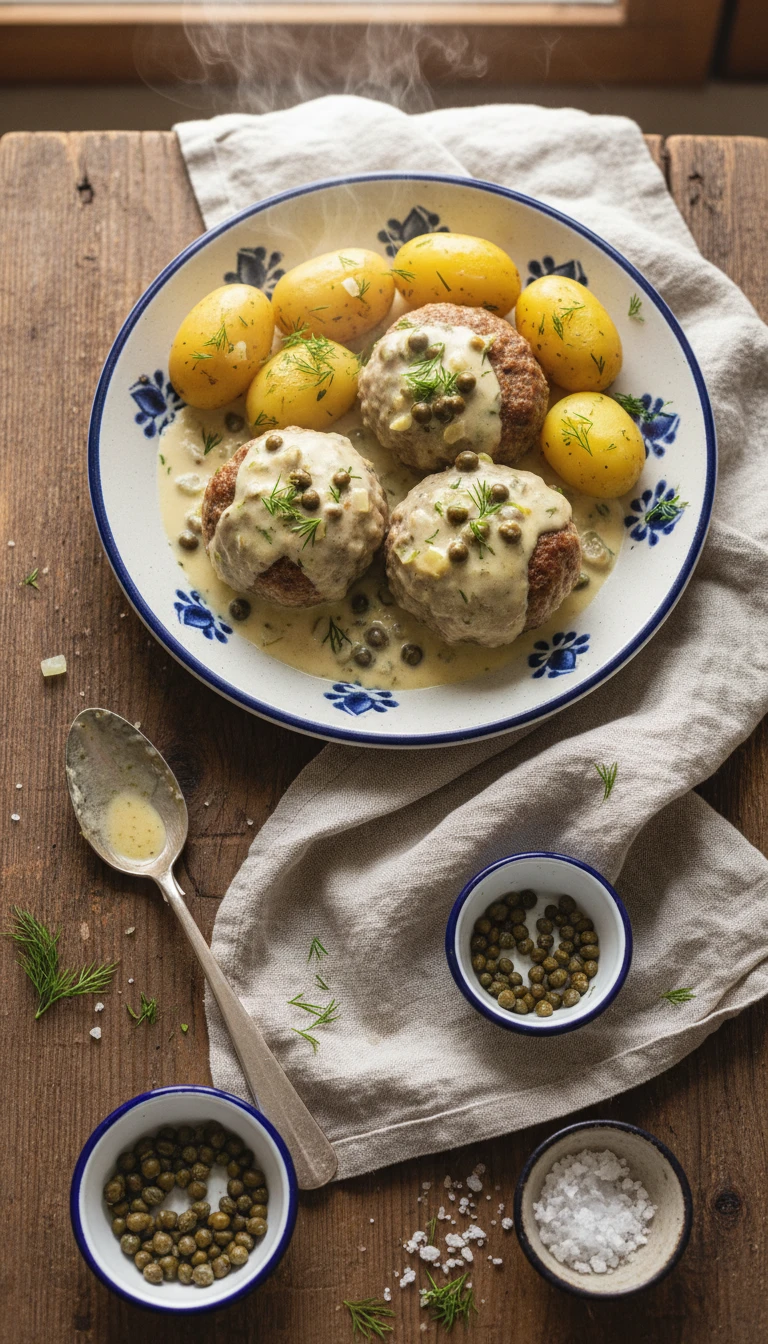 Boulettes de Königsberg avec sauce aux câpres et pommes de terre