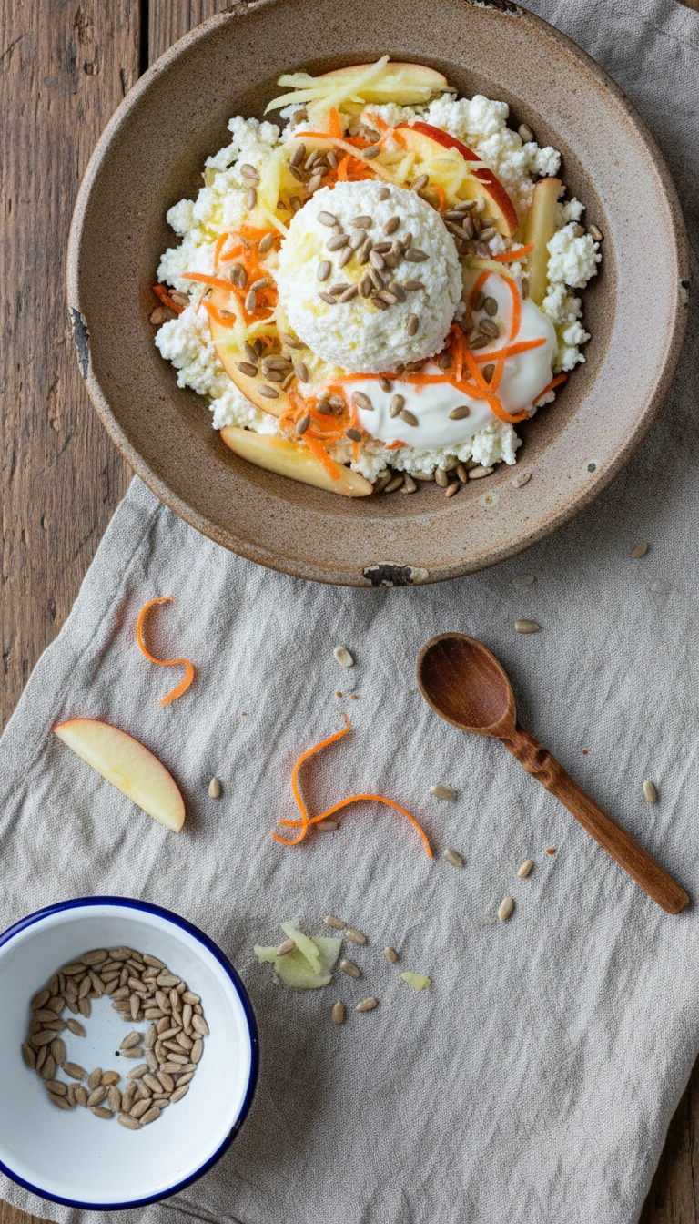 Körniger Frischkäse Mit Apfel, Karotte Und Sonnenblumenkernen