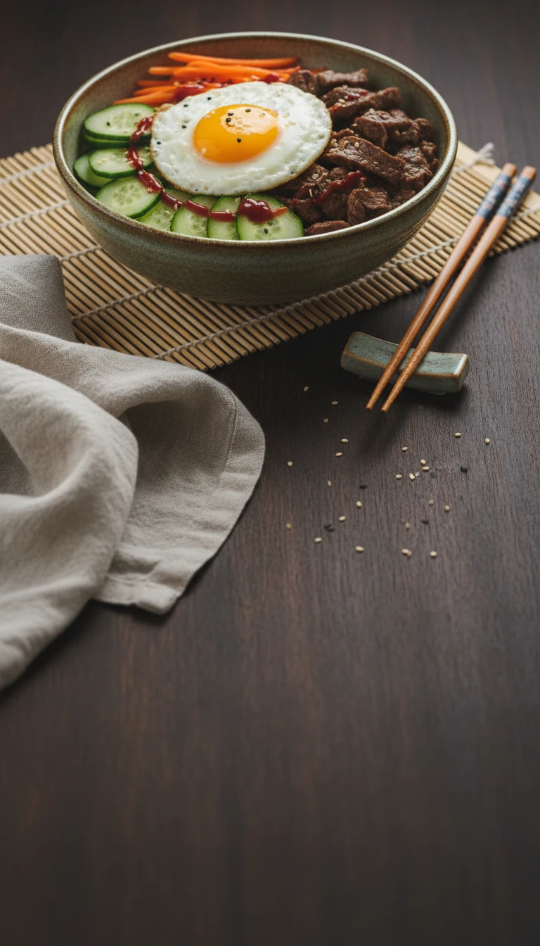 Koreanische Bibimbap Bowl Mit Rind Und Spiegelei