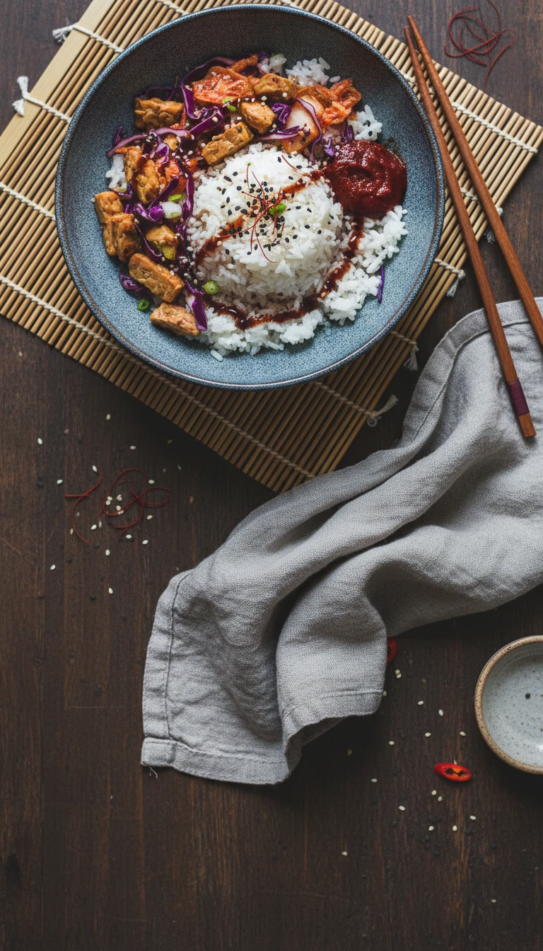 Korean Breakfast Bowl with Sticky Rice and Kimchi