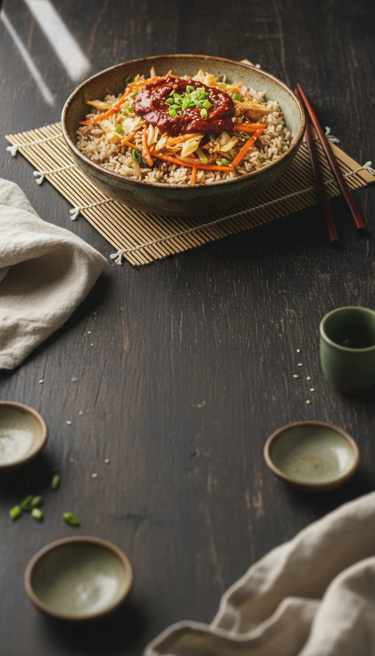 Koreanischer Kohl-Reis-Bowl mit Gochujang