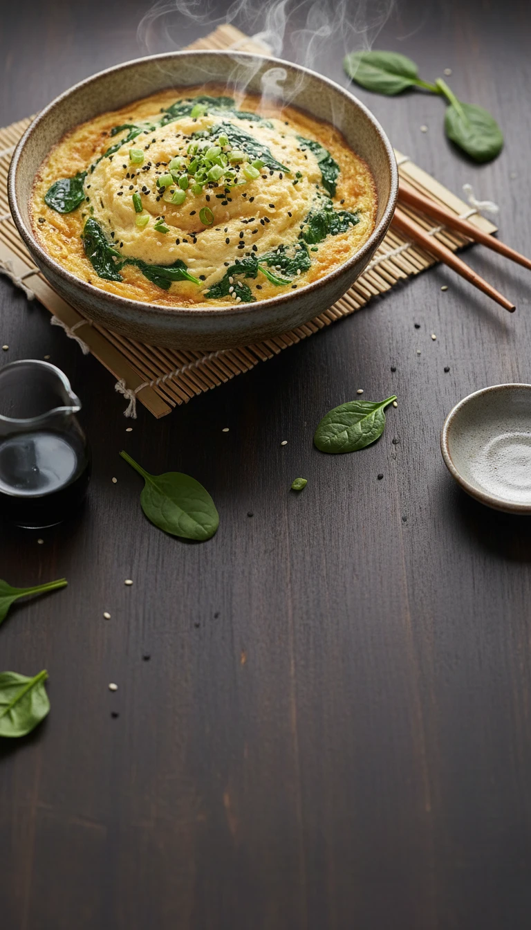 Korean Steamed Eggs with Spinach and Sesame