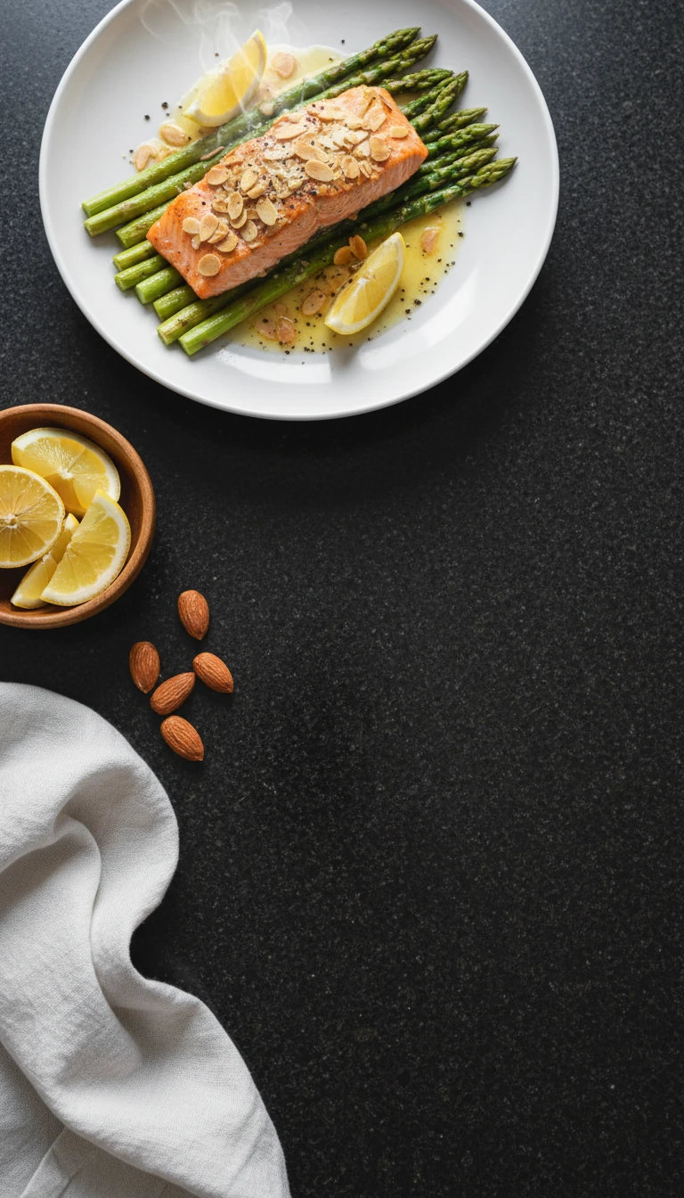 Saumon au beurre citronné sur asperges avec croûte d'amandes