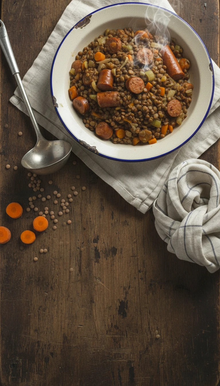 Lentil Stew with Sausages and Root Vegetables