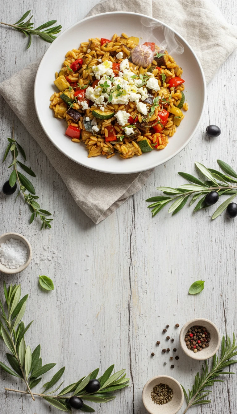 Poêlée d'orzo méditerranéenne aux légumes et feta