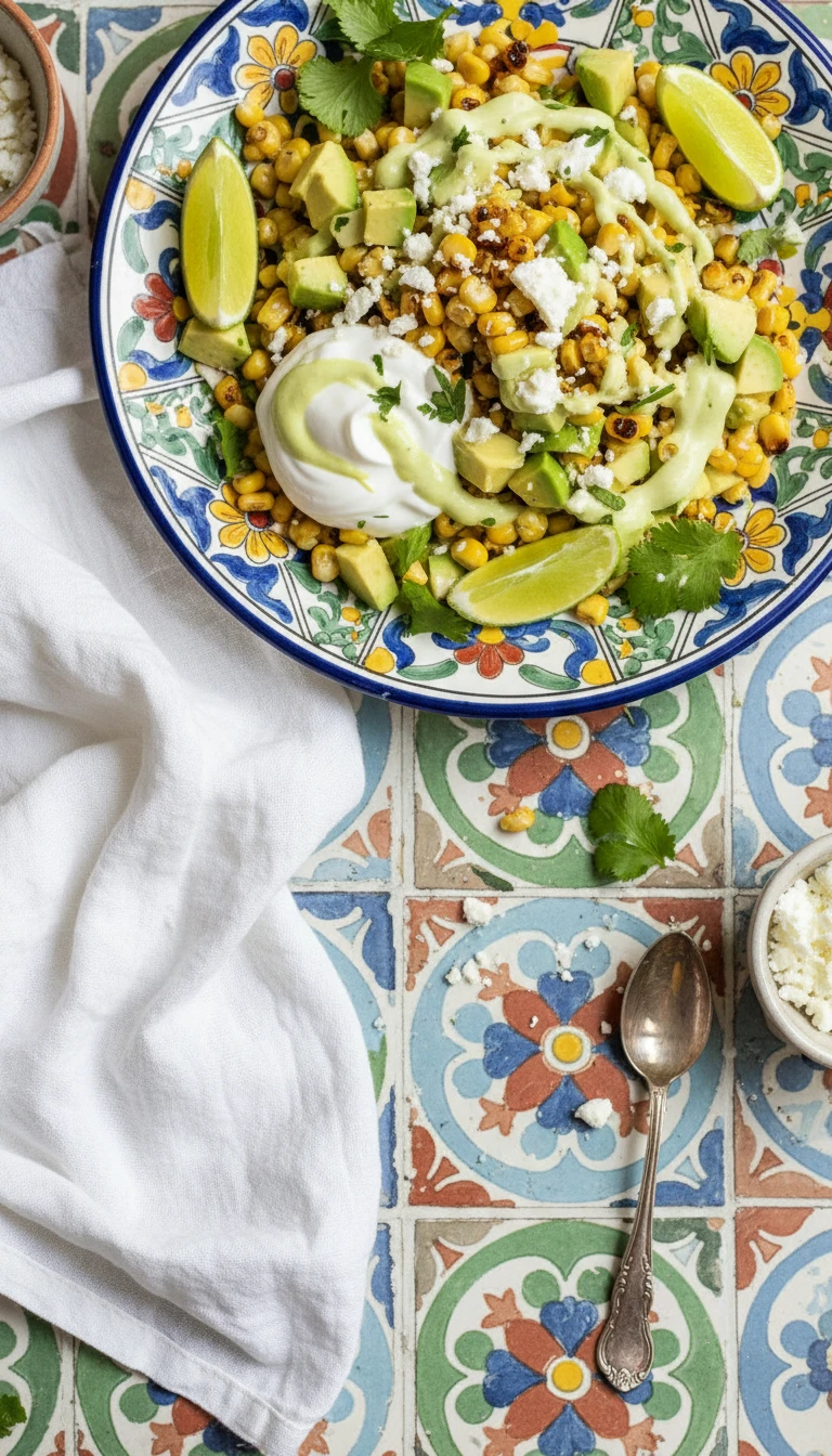 Mexican Corn Cup with Avocado and Lime Yogurt Cream