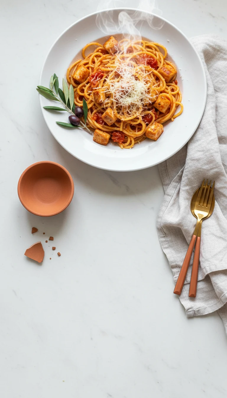 Milde Hähnchen-Spaghetti in Sahne-Tomatensauce