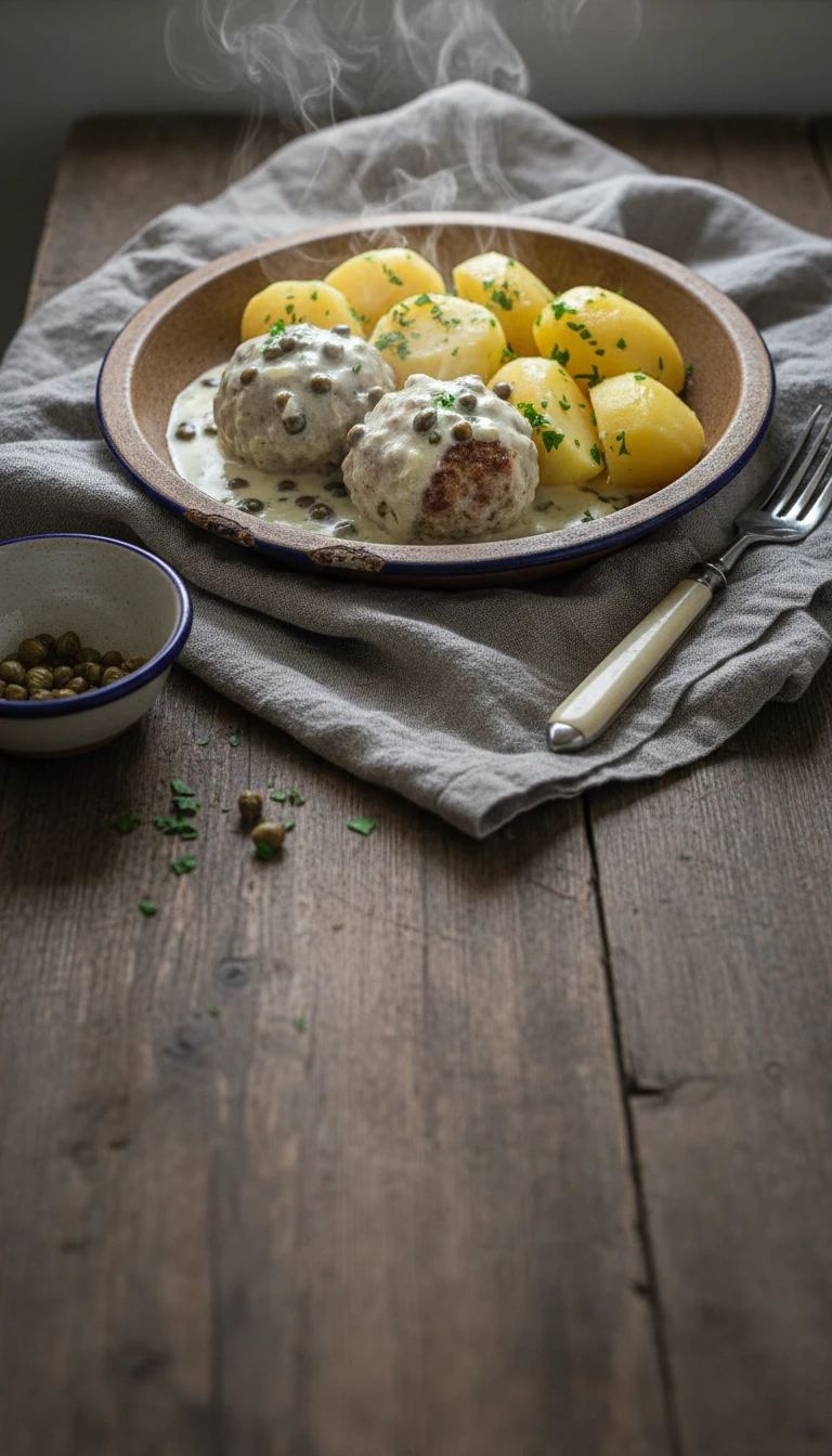 Milde Königsberger Klopse mit Kartoffeln