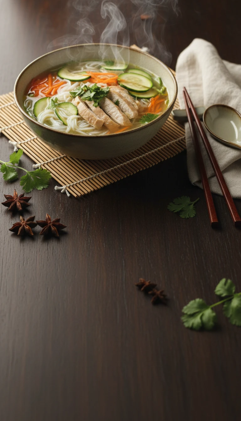 Pho-Suppe leicht mit Hähnchen und Gemüse