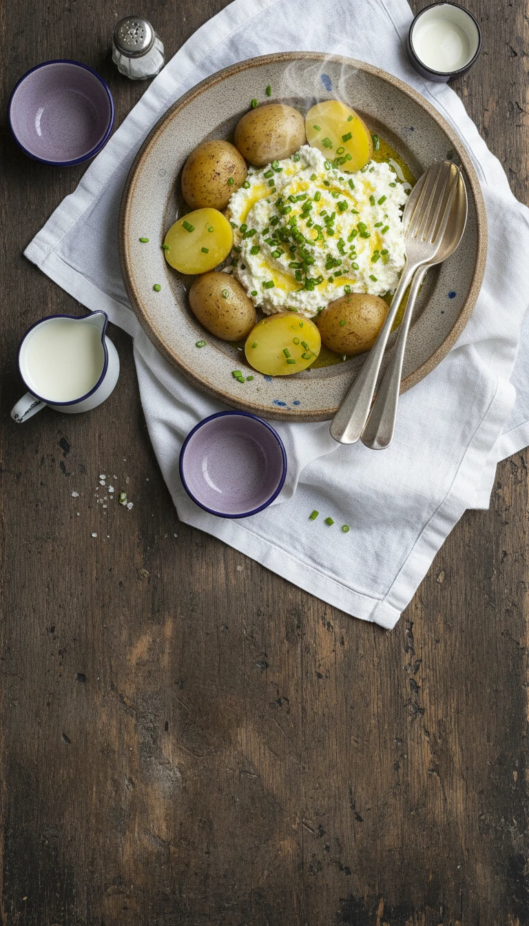 Quark with Flaxseed Oil and Chives, Served with Boiled Potatoes in Skin