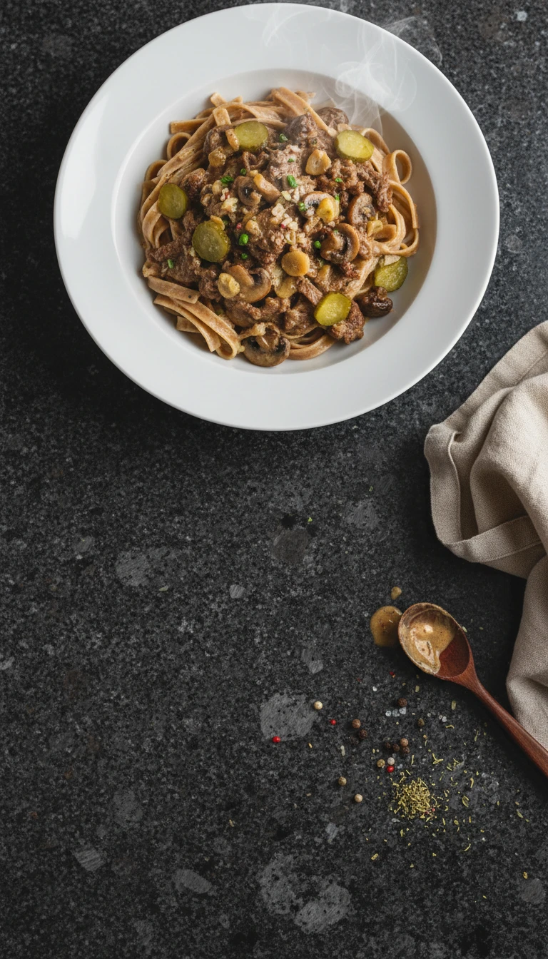 Boeuf Stroganoff aux Champignons et Pâtes Complètes