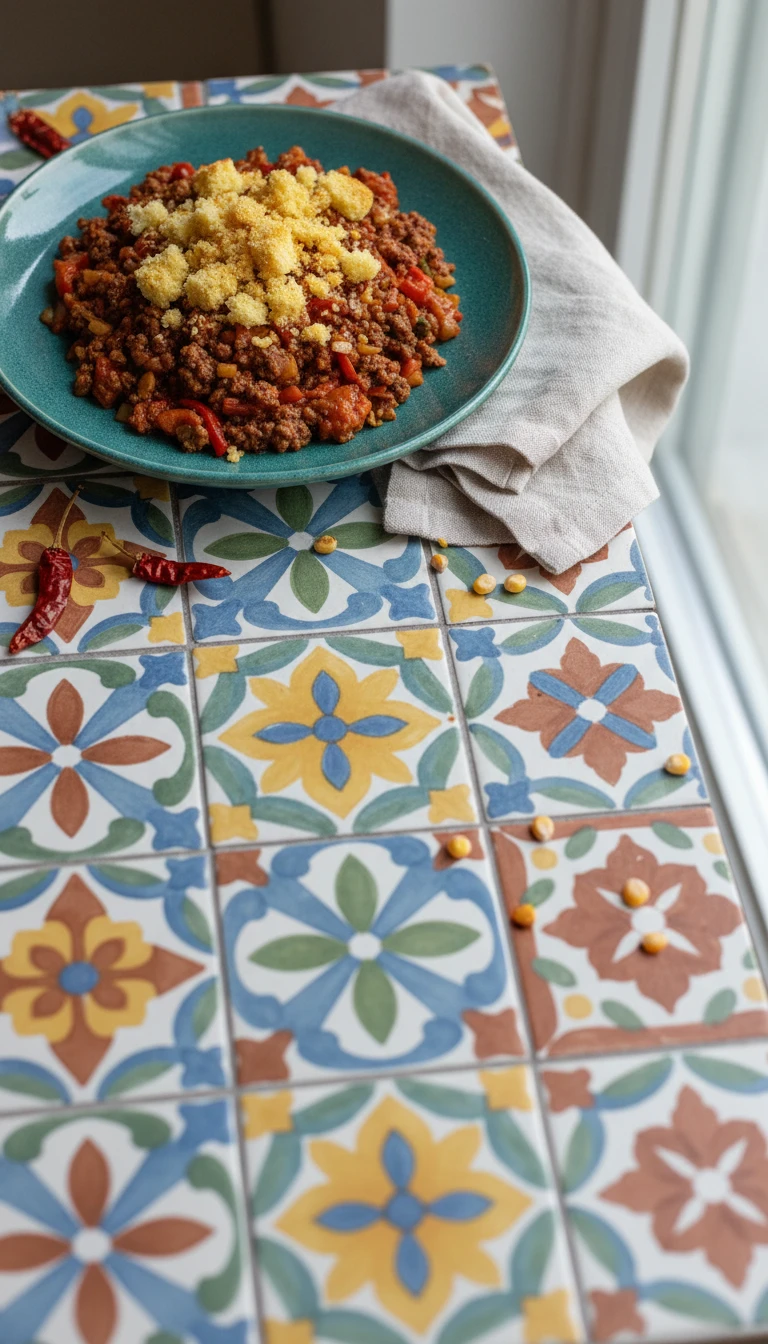 Beef Chili with Cocoa and Cornbread Crumble