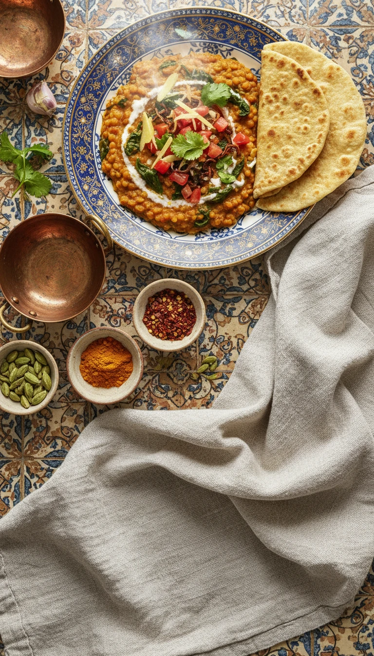 Red Lentil Dal with Spinach and Chapati