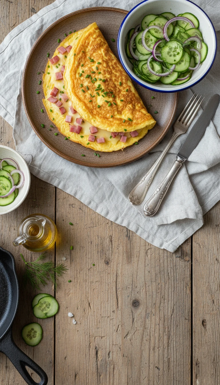 Ham and Cheese Omelet with Cucumber Salad