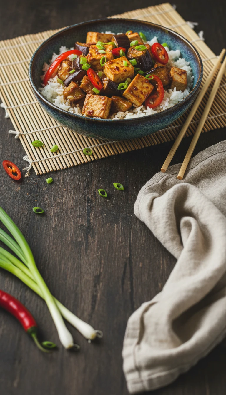 Sichuan Tofu with Eggplant and Jasmine Rice