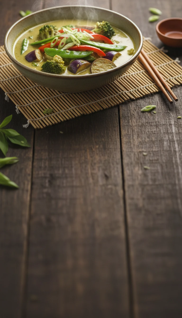 Thai Green Curry with Broccoli, Eggplant and Snow Peas