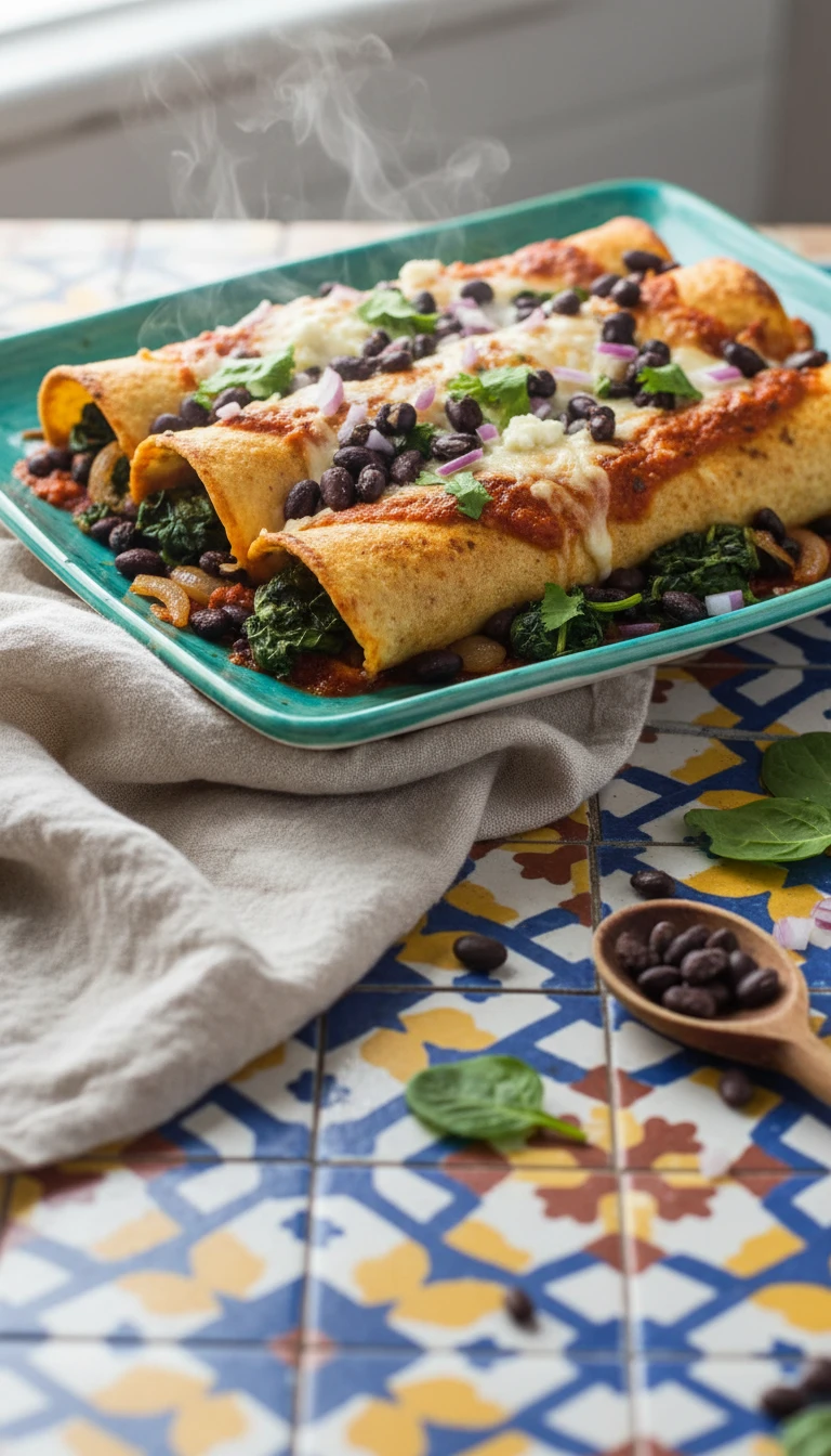 Enchiladas végétariennes aux épinards et haricots noirs