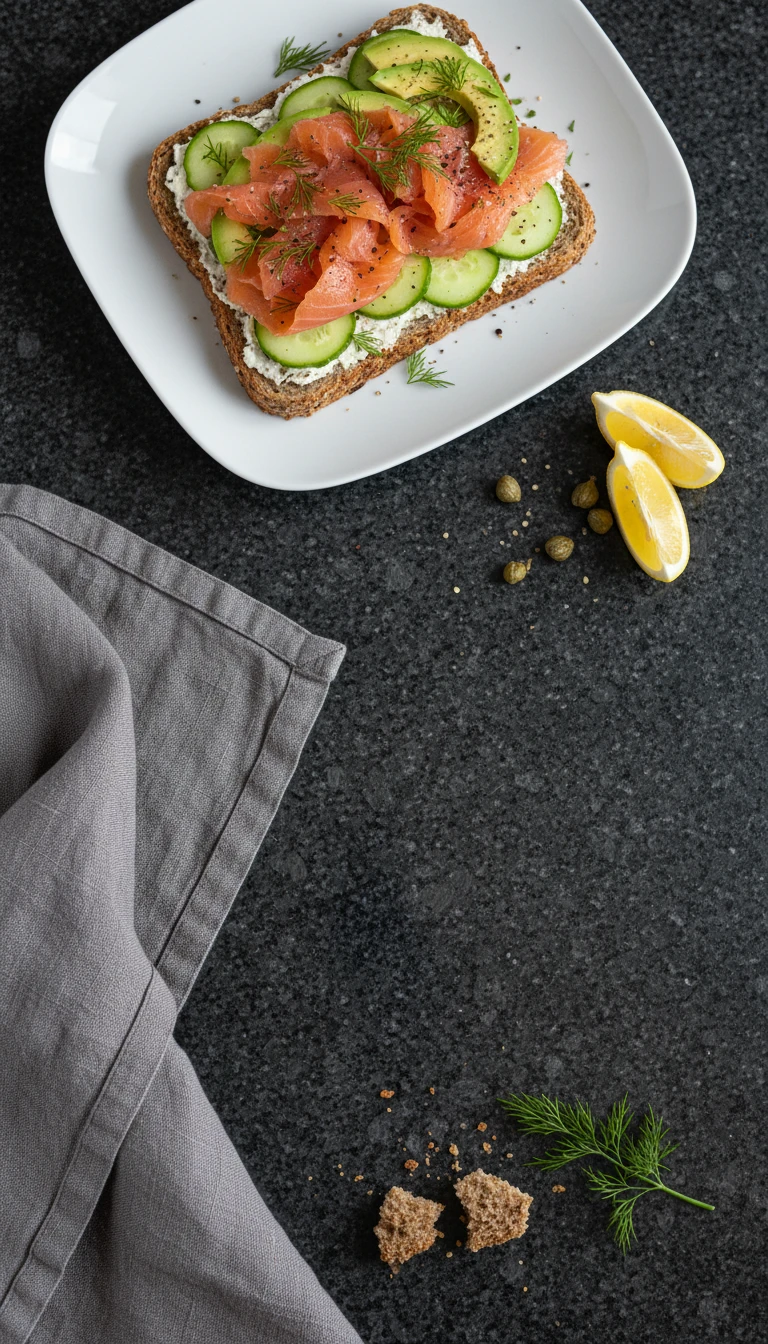 Vollkorn-Sandwich mit Räucherlachs und Avocado