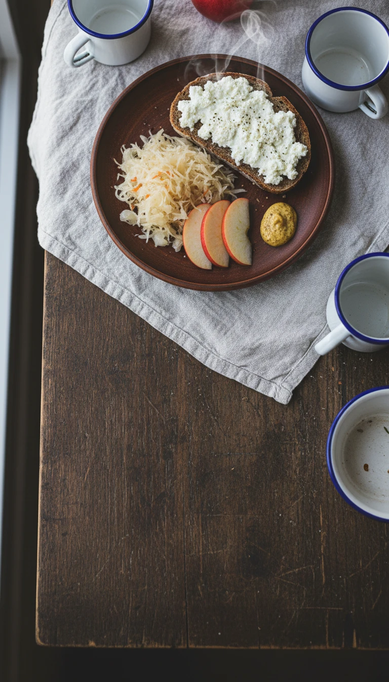 Wholegrain bread with quark, sauerkraut and apple