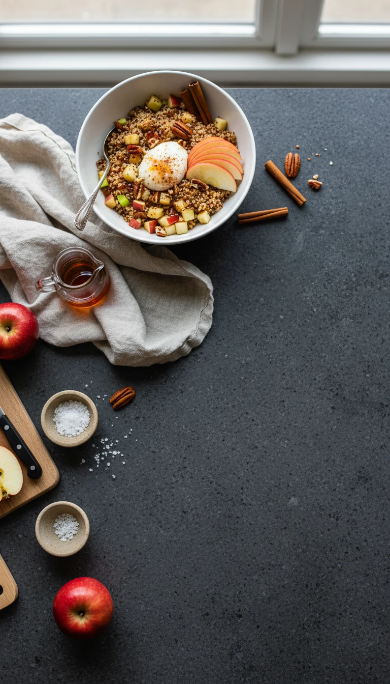 Warme Frühstücks Bowl Mit Quinoa, Apfel Und Zimt Ei