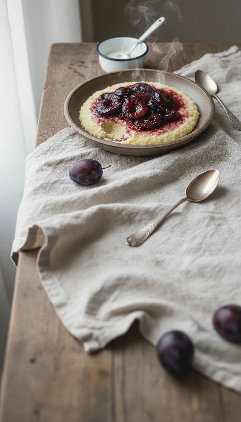 Warm Semolina Porridge with Plum Compote