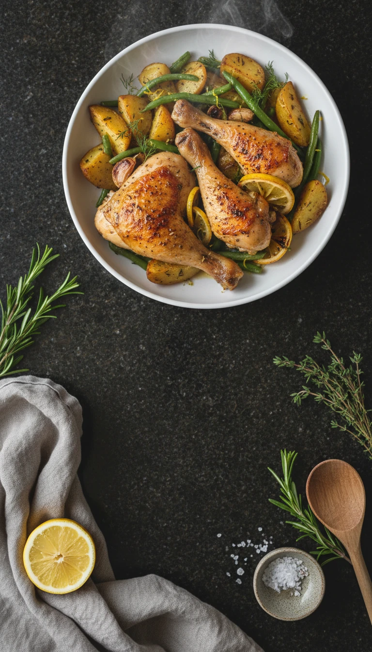 Poulet au Citron avec Pommes de Terre Rôties et Haricots Verts