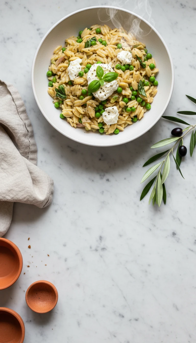 Orzo Citron Ricotta avec Pois et Basilic