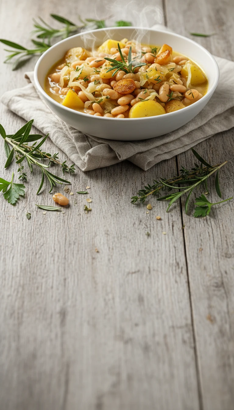 Potée de haricots blancs et chou avec romarin et pommes de terre au citron