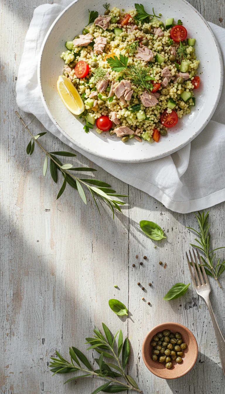 Zitroniger Couscous Salat Mit Thunfisch, Gurke Und Kapern