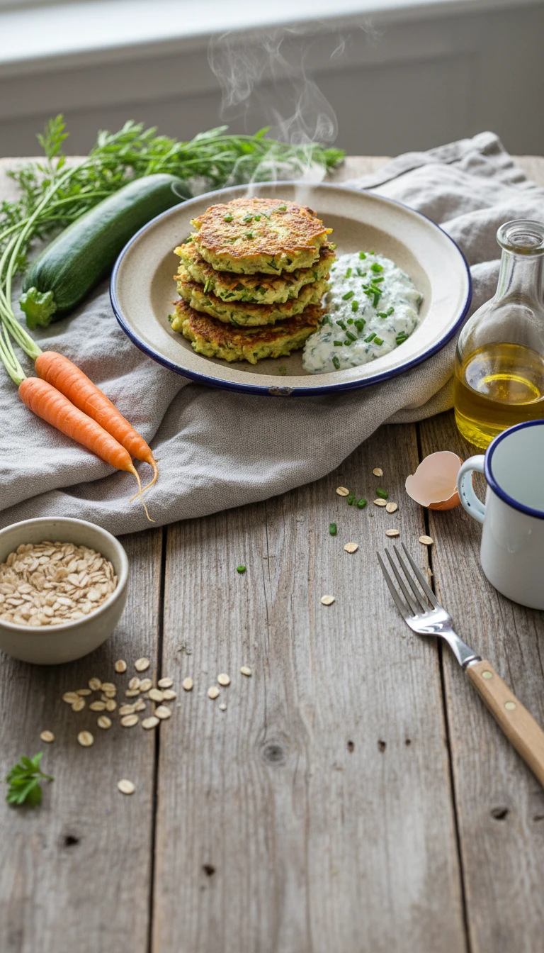 Zucchini and Carrot Fritters with Herb Quark