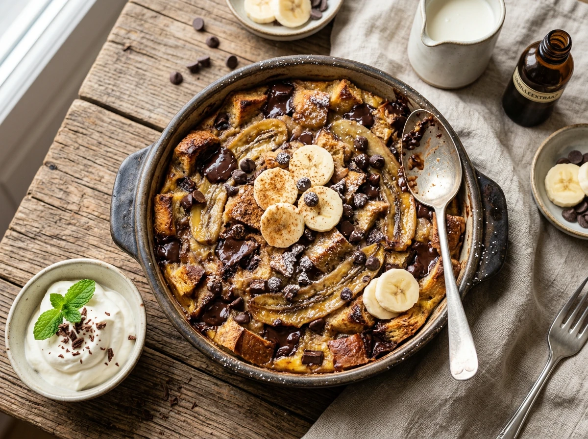 Bananen-Schokoladen-Brotpudding
