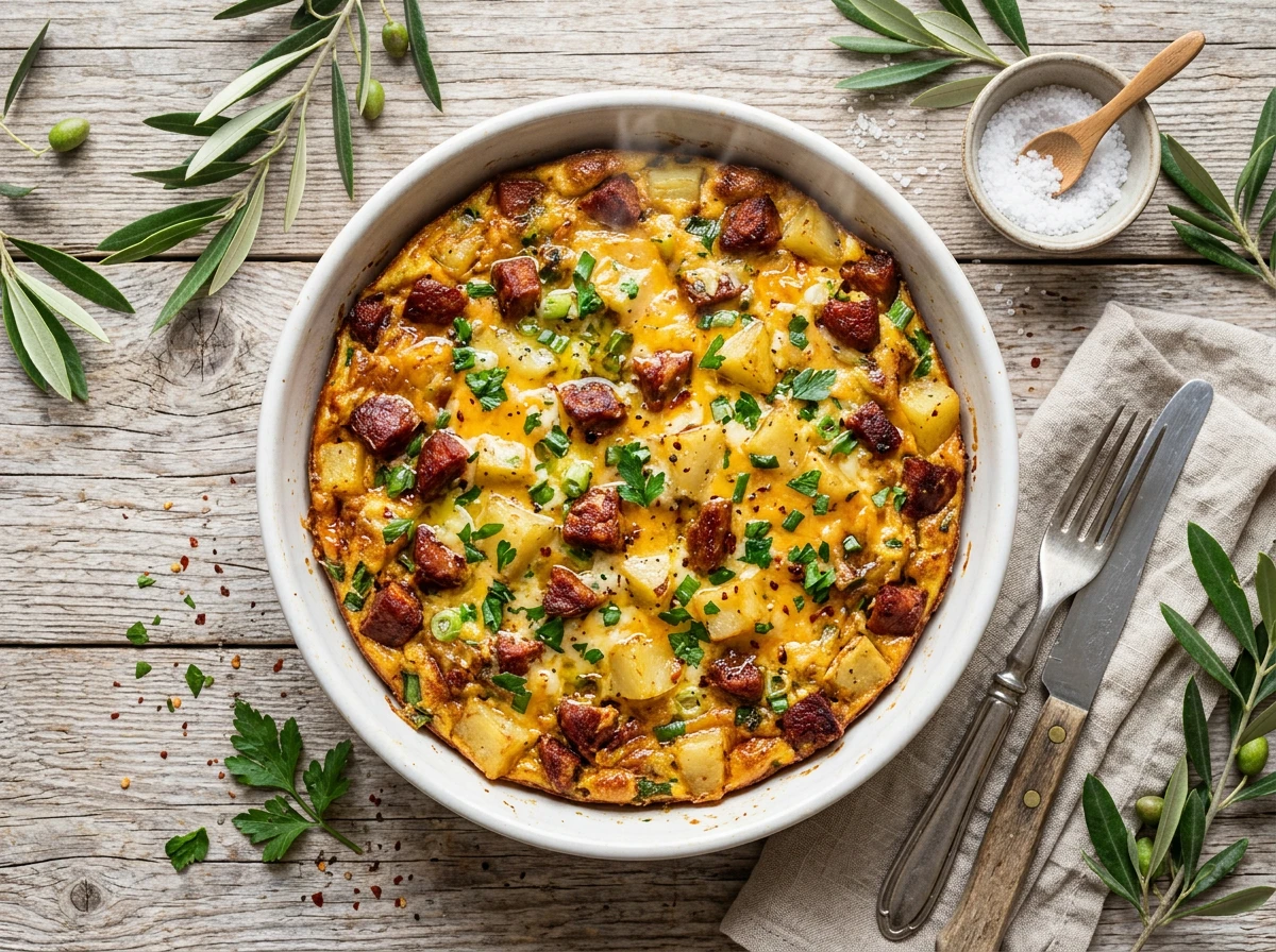 Omelette au chorizo, pommes de terre et fromage