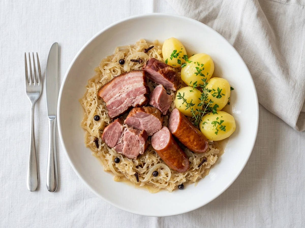 Choucroute (Sauerkraut mit Fleisch und Kartoffeln)