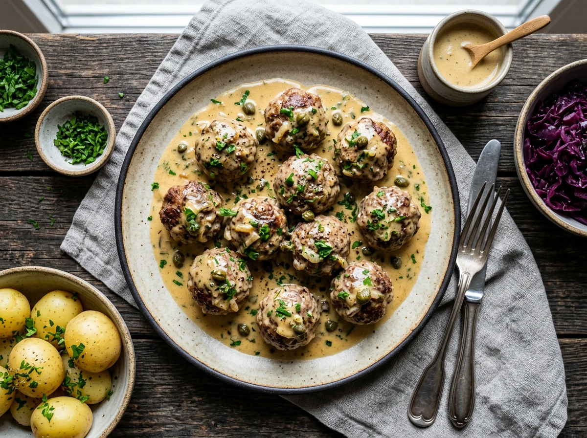 Deutsche Fleischklößchen (mit Riesling-Sahnesauce)