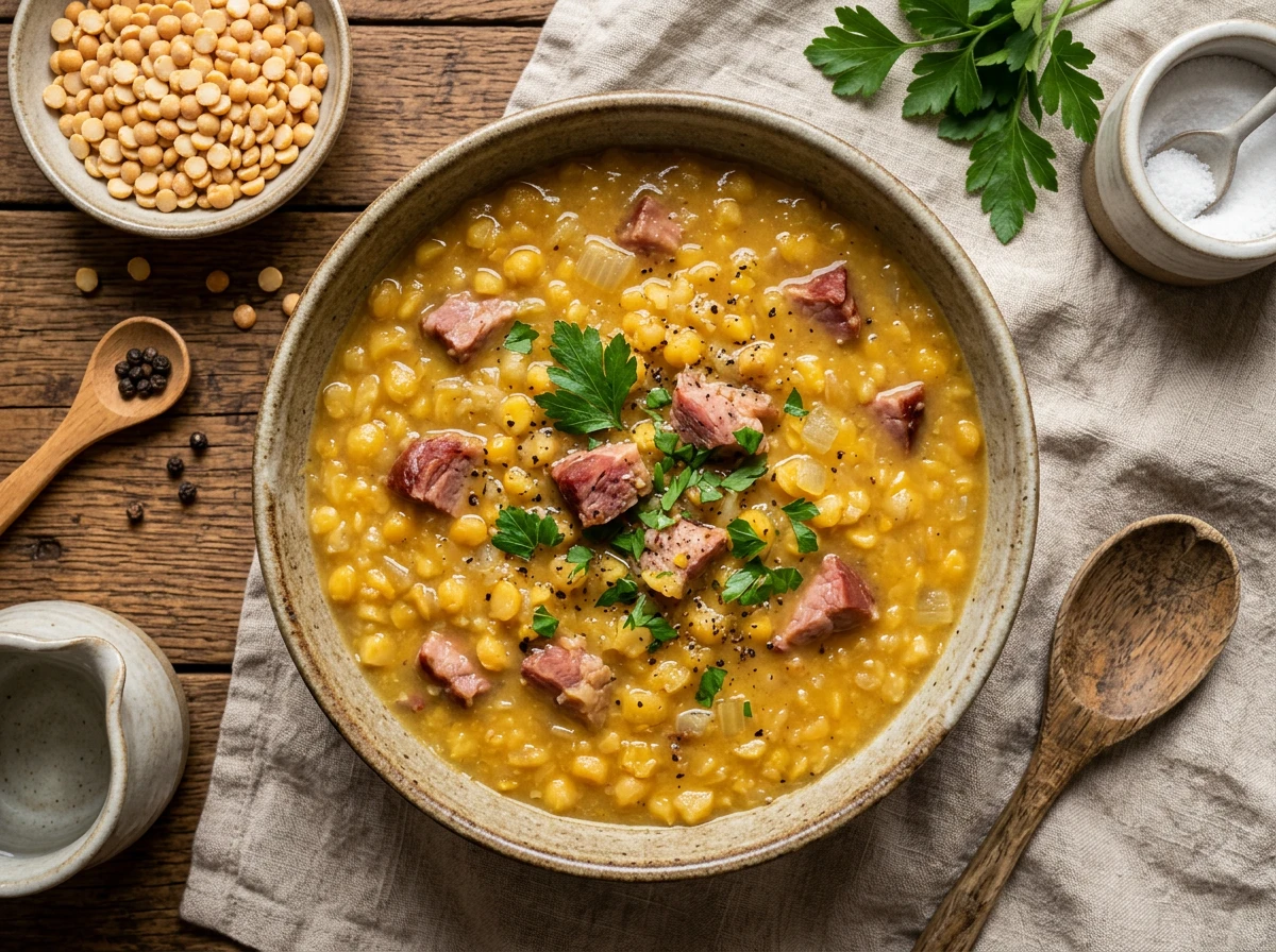 Ertesuppe (gelbe Spalterbsen mit Rauchfleisch)