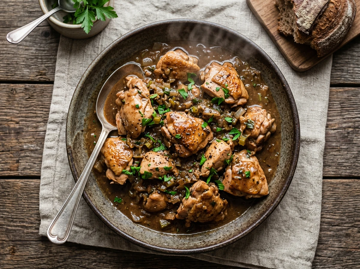Feines braunes Ragout von Hähnchen