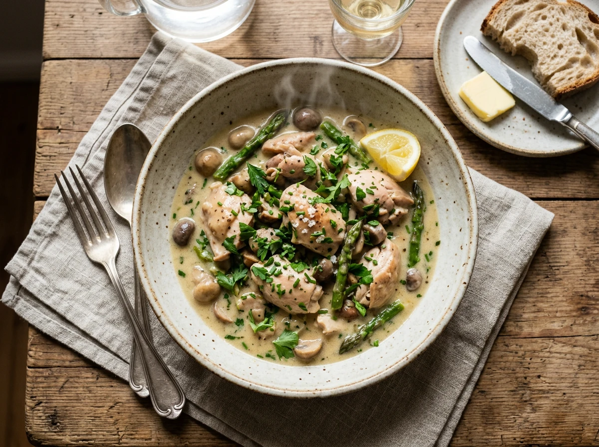 Feines Fricassee von jungen Hühnern, Kapaunen oder Tauben