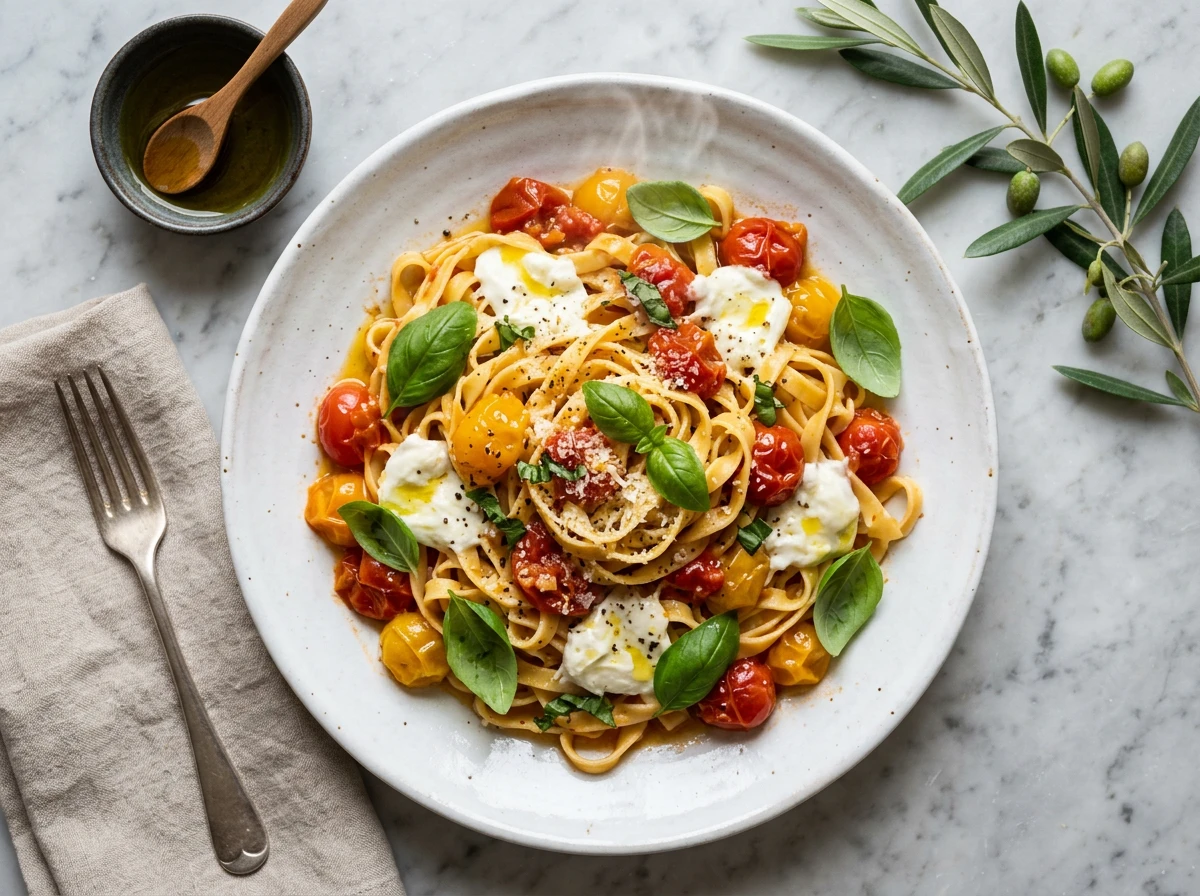 Fresh Pasta with Mozzarella, Tomato and Basil