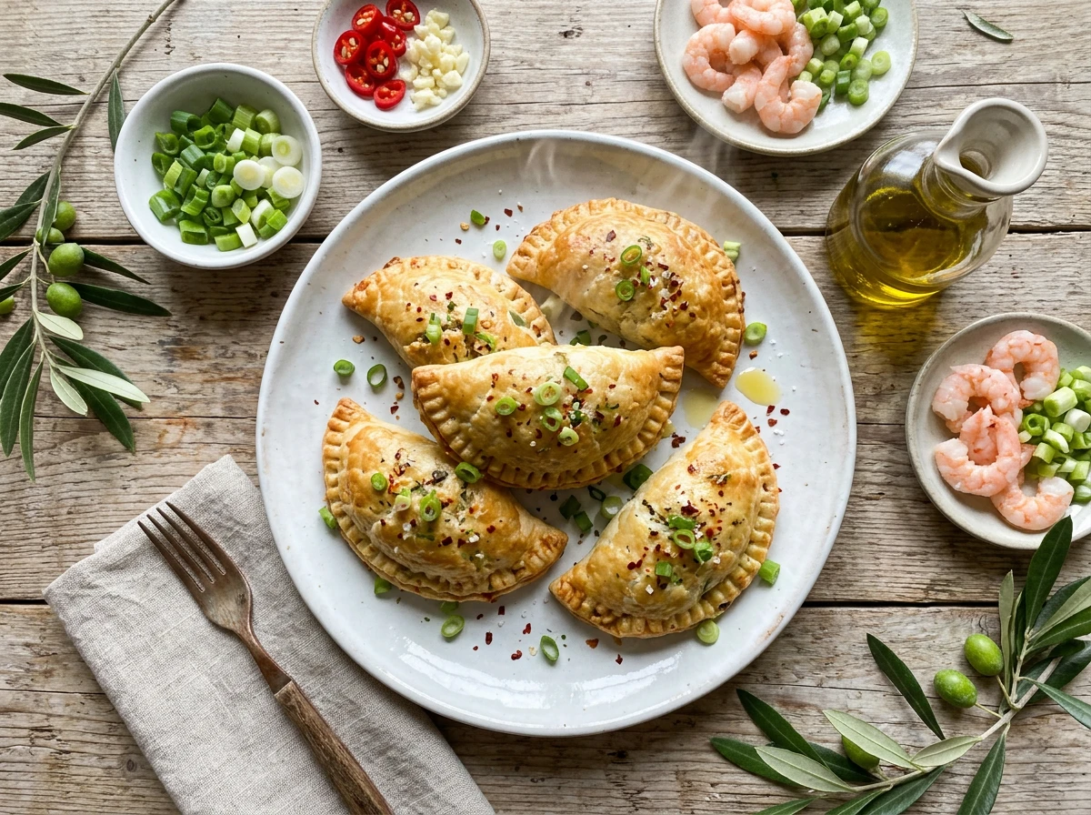 Empanadas aux oignons nouveaux et crevettes