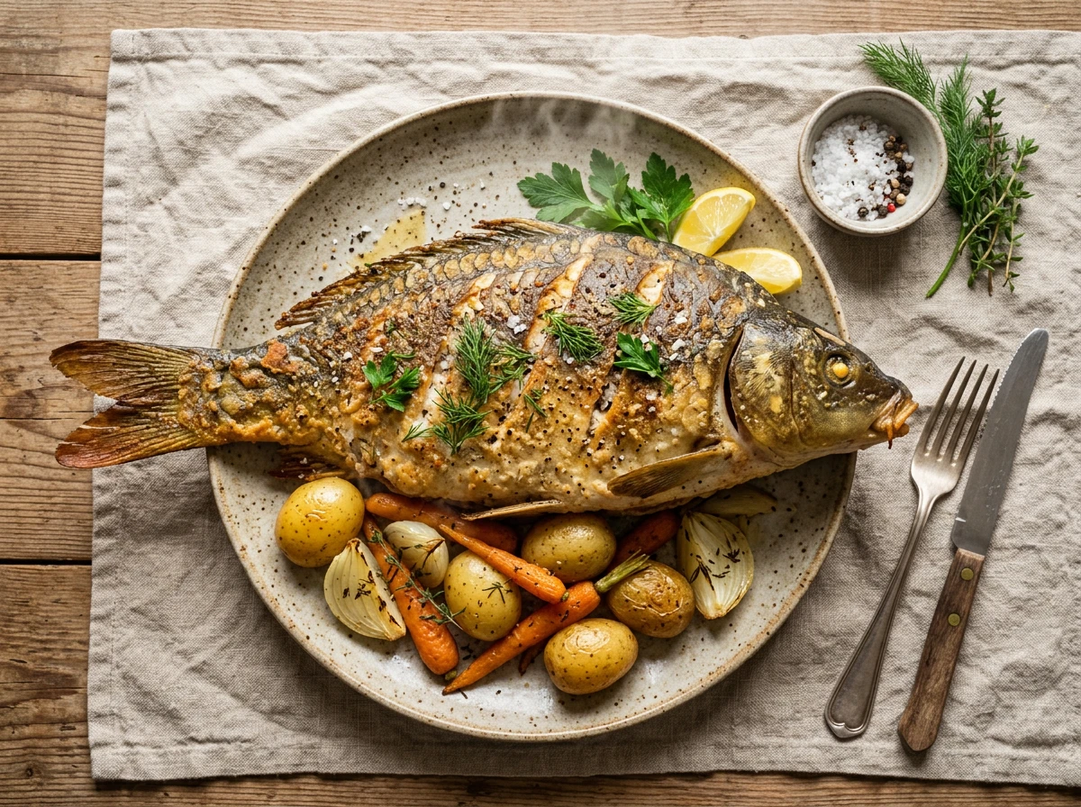 Ganzer Karpfen gebacken