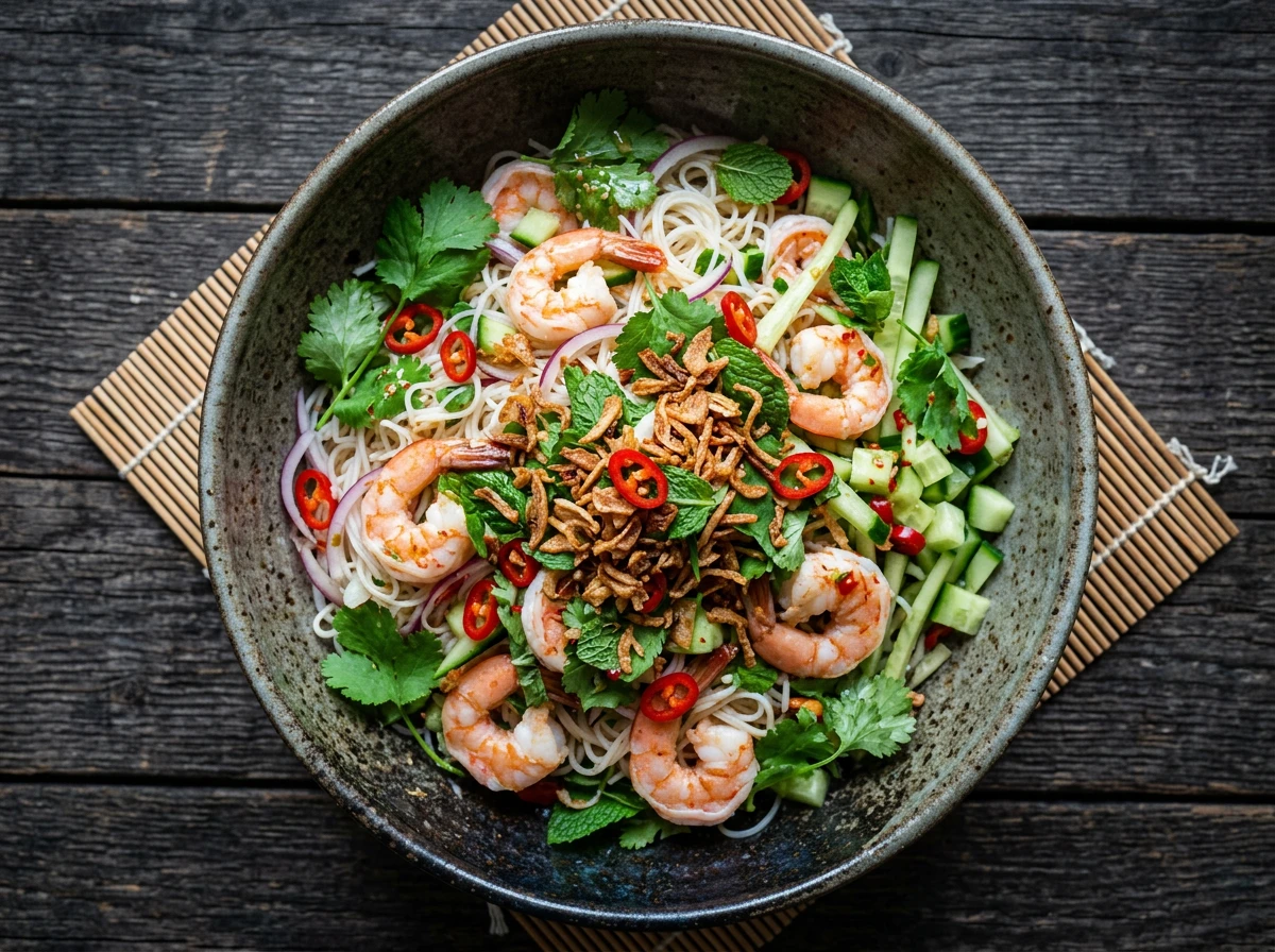 Prawn & noodle salad with crispy shallots