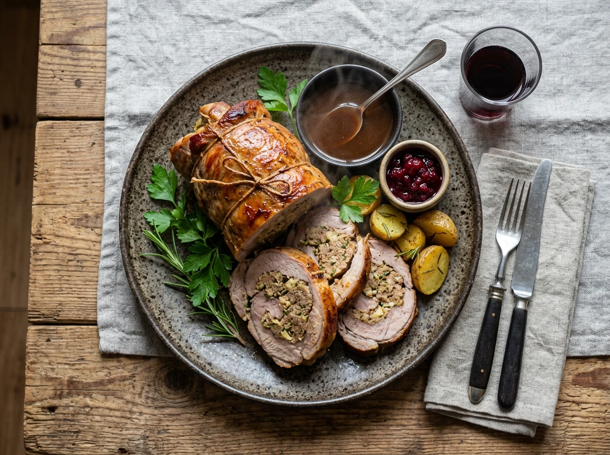 Gefüllter Kalbsbraten am Spieß