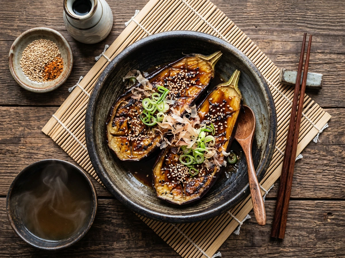 Gegrillte Aubergine mit Miso-Glasur