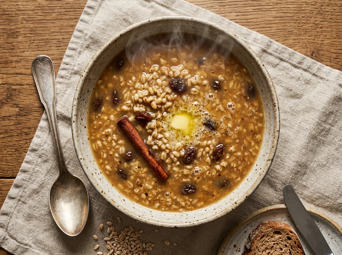 Gerstensuppe mit Rosinen und Wein