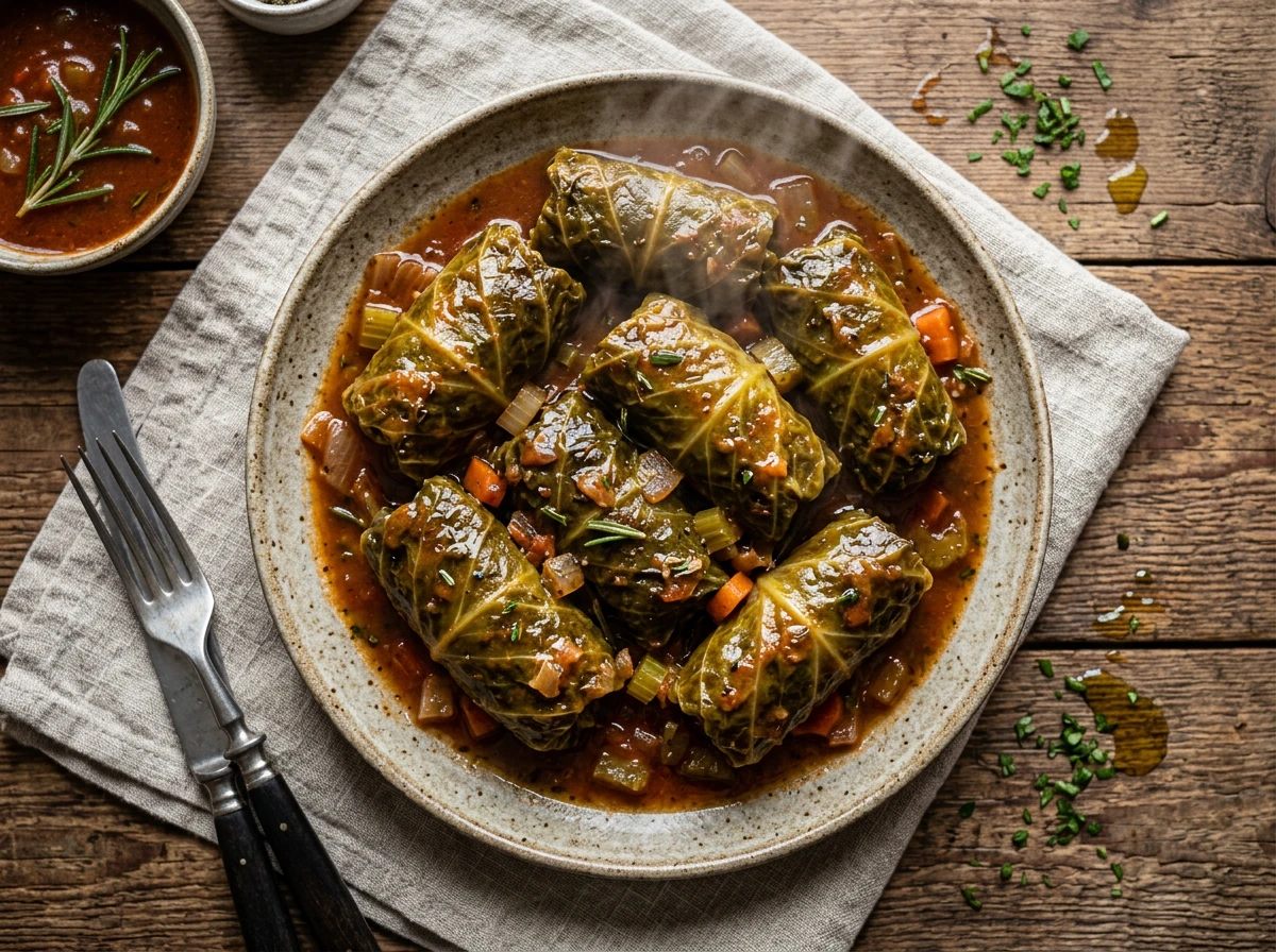 Geschmorte gefüllte Kohlblätter