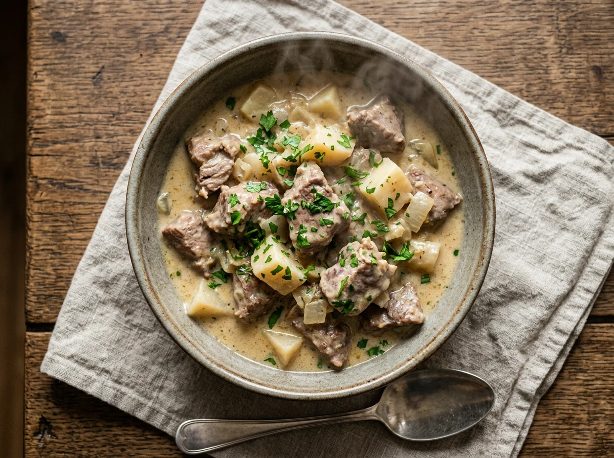 Gestovte Kalbsbrust als Voressen